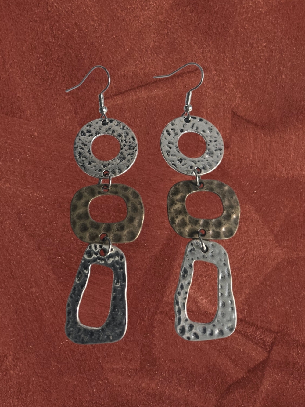 paparazzi Two-Tone Hammered Link Dangle Earrings - Silver & Antique Gold